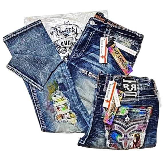 🆕️Rock Exhibition by Rock Revival LE Ruth Distressed Slim Taper Jeans. 40x32 - Picture 2 of 12